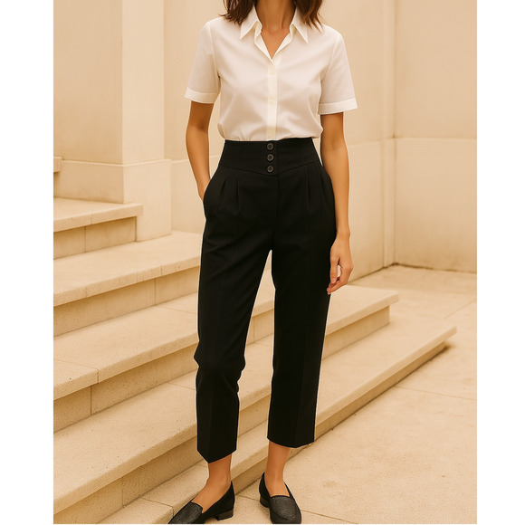 NEW! Nili Lotan 4 Yorke High Waist Virgin WOOL Pants $595 Cropped Trousers Black - Picture 1 of 5